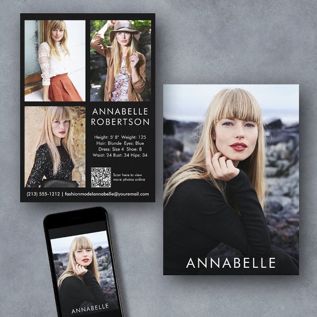 Moderne Modellierung 4 Foto Modell QR Code Comp Ca Einladung (Customize to change background color, text size or text style. Available for prints and download.)