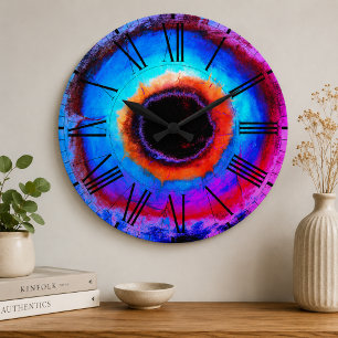 Moderne moderne Abstrakte Aqua Blue Black Hole Große Wanduhr