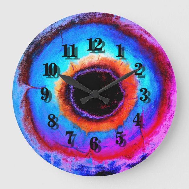 Moderne moderne Abstrakte Aqua Blue Black Hole Große Wanduhr (Vorderseite)