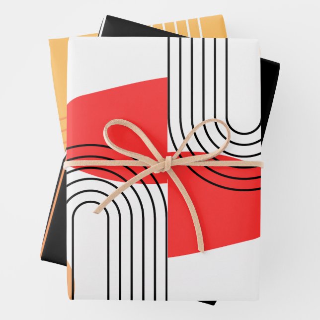 moderne moderne Bogenlinie minimales Geschenk Tag Geschenkpapier Set (Beispiel)