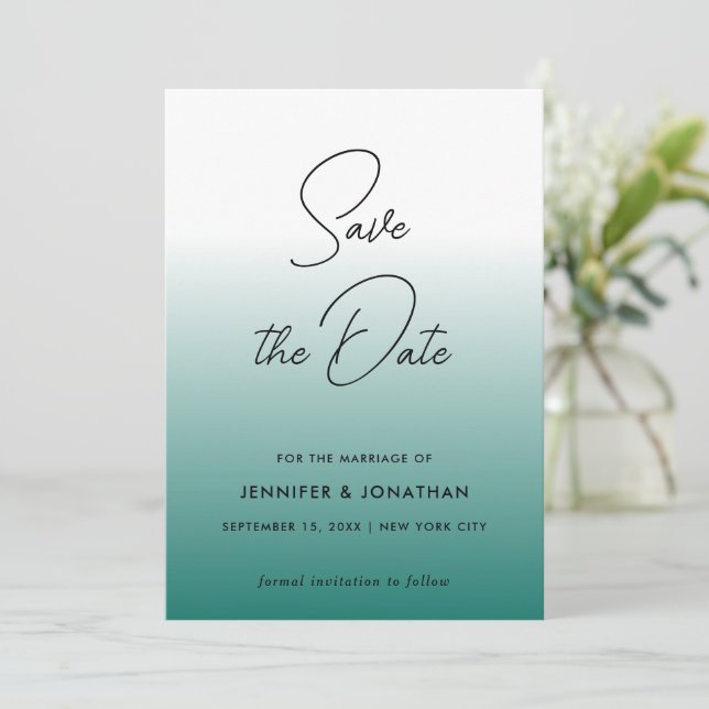 Moderne Moderne Elegante Aquamarine, einfache Kall Save The Date (Stehend Vorderseite)