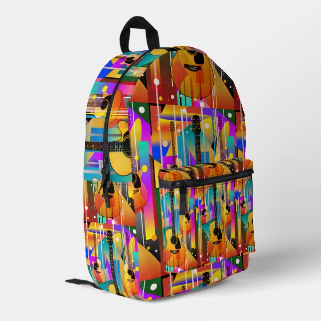 Moderne moderne geometrische Gitarre Bedruckter Rucksack (Rückseitige Ecke links)