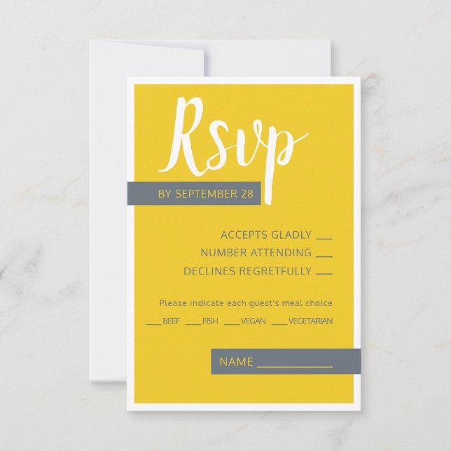 Moderne moderne graue und gelbe Hochzeit minimal RSVP Karte (Vorderseite)