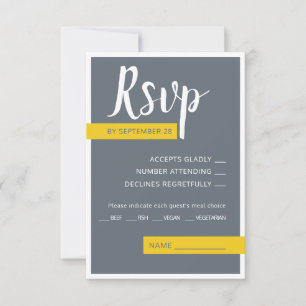 Moderne moderne graue und gelbe Hochzeit minimal RSVP Karte