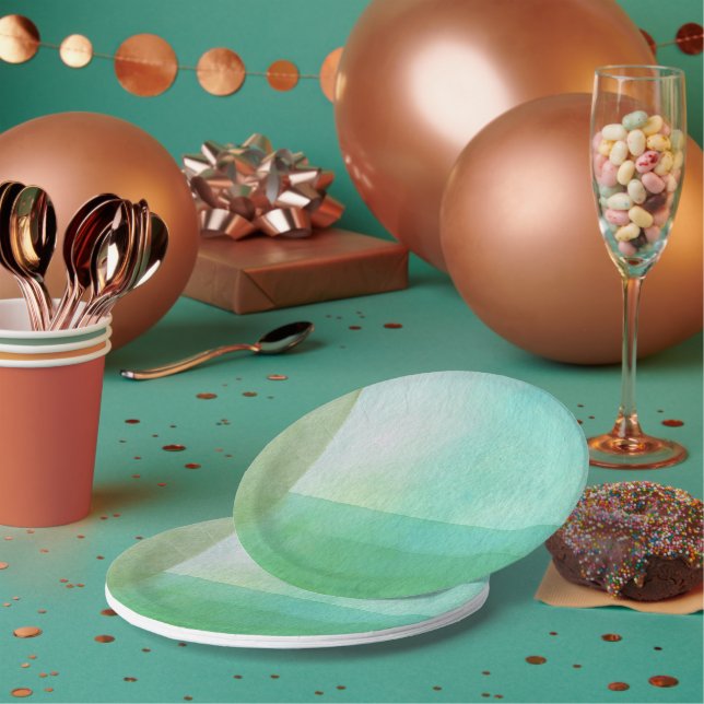 Moderne, moderne grüne Linien Wasserfarbenkünstler Pappteller (Multi)