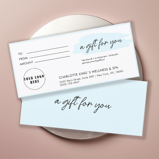 Moderne, moderne Handschrift, Logo, blau (Personalized, trendy, modern, handwriting, logo, light-blue gift certificate.)