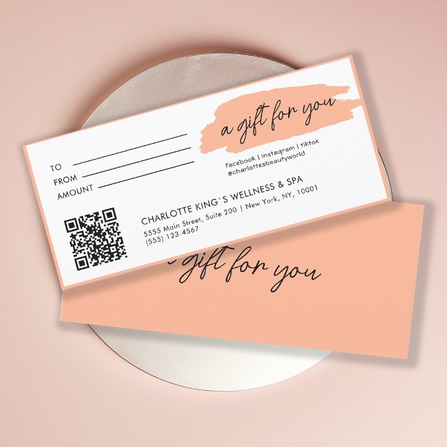 Moderne, moderne Handschrift mit Qr-Code, Korallen (Personalized, trendy, modern, handwriting, with qr-code, coral gift certificate.)