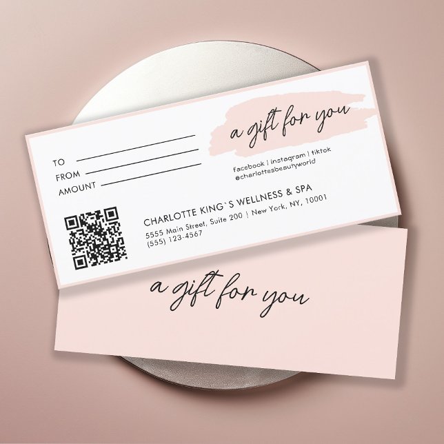 Moderne, moderne Handschrift mit Qr-Code, rosa (Personalized, trendy, modern, handwriting, with qr-code, pink gift certificate.)