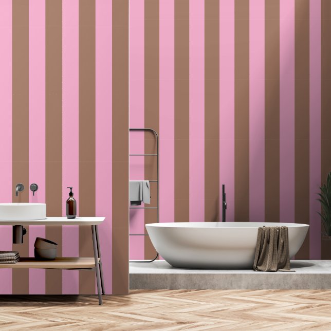 Moderne moderne Mocha Brown Pink Streifen Tapete (Badezimmer)