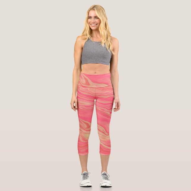 Moderne moderne, trendige Gelb und Rosa Capri Leggings (Vorderseite)