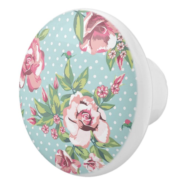 Moderne moderne Vintage Rose mit dotblauen Schränk Keramikknauf (Rechts)