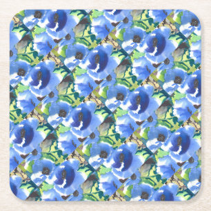 Moderne Mohnblume in blau und grün Muster Rechteckiger Pappuntersetzer