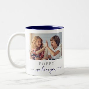 Moderne Mohnblume Wir lieben Dich 2 Foto Navy Blau Zweifarbige Tasse