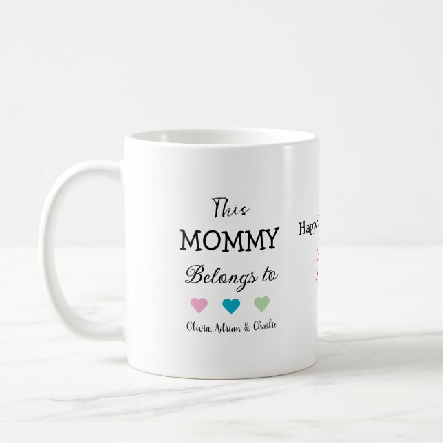 Moderne Mommy Kid's Names Niedlich Hearts Custom G Kaffeetasse (Links)