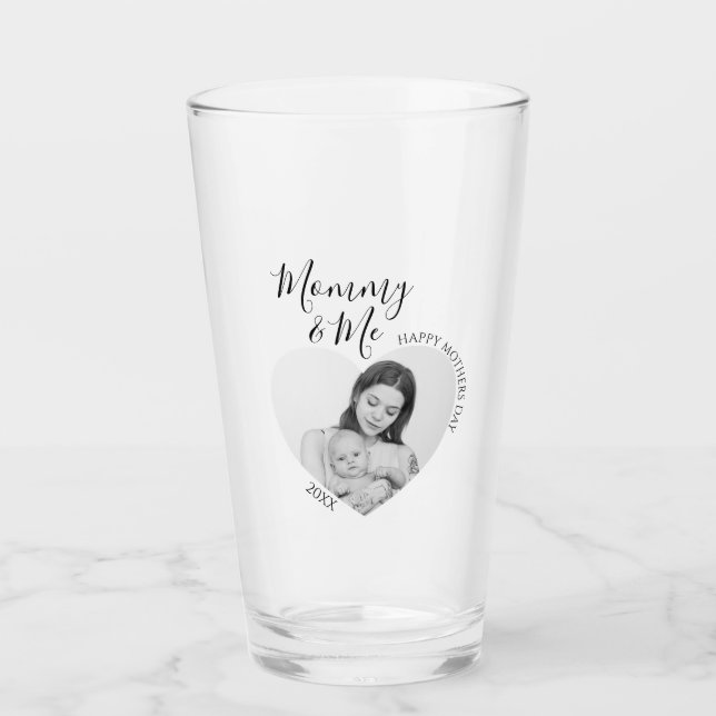 Moderne Mommy & Me | Herz-Foto Glas (Vorderseite)