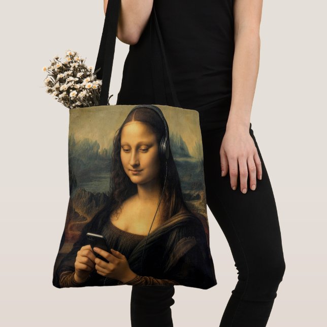 Moderne Mona Lisa mit Smartphone (Von Nahem)