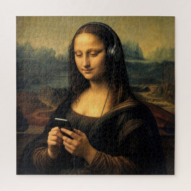 Moderne Mona Lisa mit Smartphone Puzzle (Vertikal)