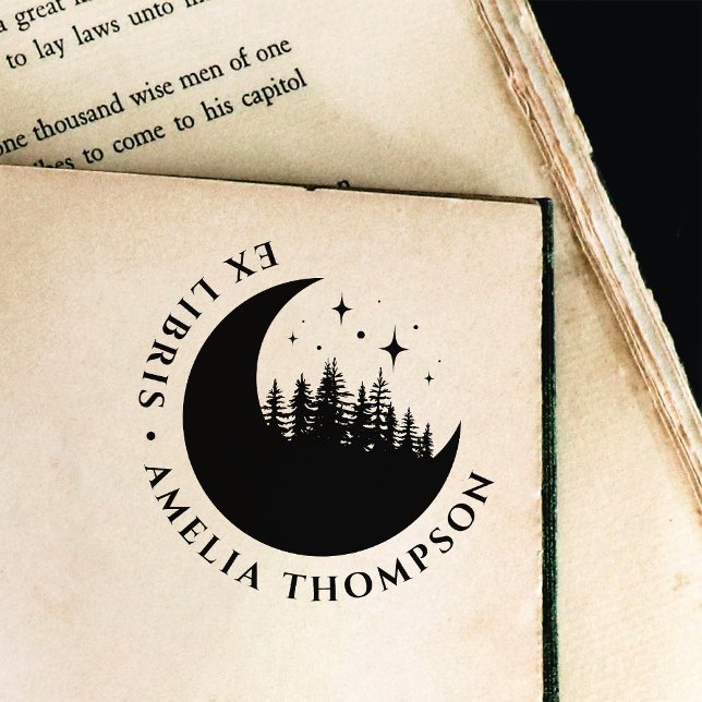 Moderne Mondbäume und Stars Rund um Ex Libris Gummistempel (Von Creator hochgeladen)