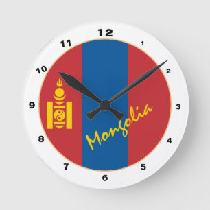 Moderne mongolische Flagge, mongolische Zuhause / Runde Wanduhr