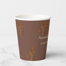 Moderne Mongram Coffee Brown and Gold Leaf Wedding Pappbecher