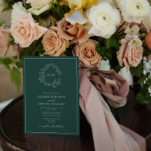 Moderne Mongram-Hochzeit des Smaragdgrünen Wappen