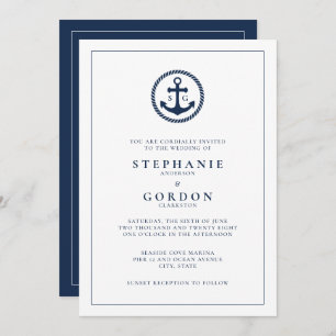 Moderne Mongram Nautical Wedding Einladung