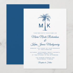 Moderne Mongram Palm Tree Formal Beach Wedding Einladung