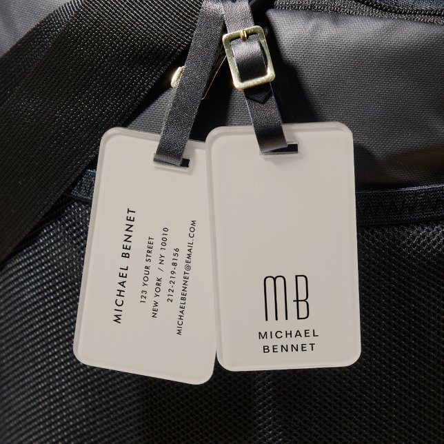 Moderne Mongram Taupe Gepäckanhänger (Modern Monogram Taupe Luggage Tag)