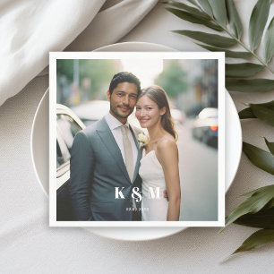 Moderne Mono-Foto-Hochzeit Serviette