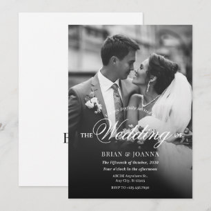 Moderne, monochrome Hochzeit des Fotos Einladung