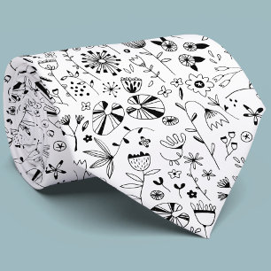 Moderne monochrome Schwarz-Weiß-Blume Krawatte