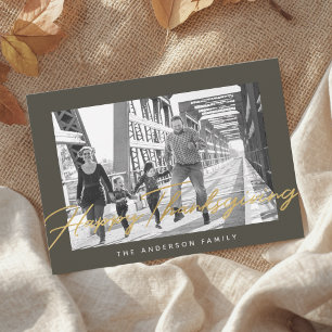Moderne monochrome und goldene Thanksgiving-Foto Feiertagskarte