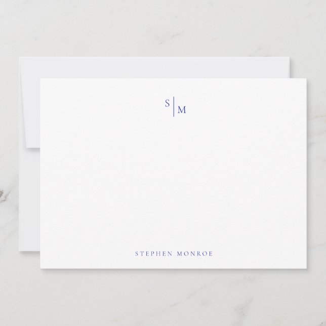 Moderne Monogram Admiral Blue Correspondent Note Mitteilungskarte (Vorderseite)