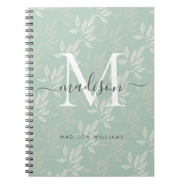 Moderne Monogram Aquamarine botanische Blätter Gir Notizblock