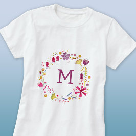 Moderne Monogram-Aquarellblume T-Shirt