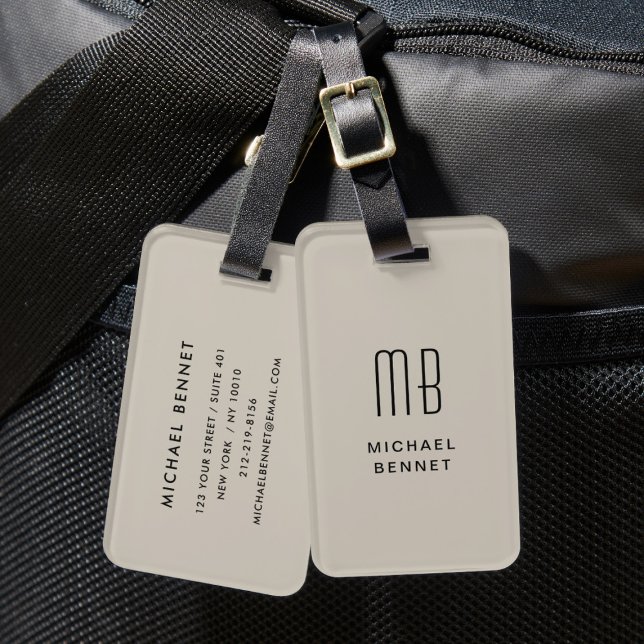 Moderne Monogram Beige Taupe Gepäckanhänger (Modern Monogram Beige Taupe Luggage Tag)