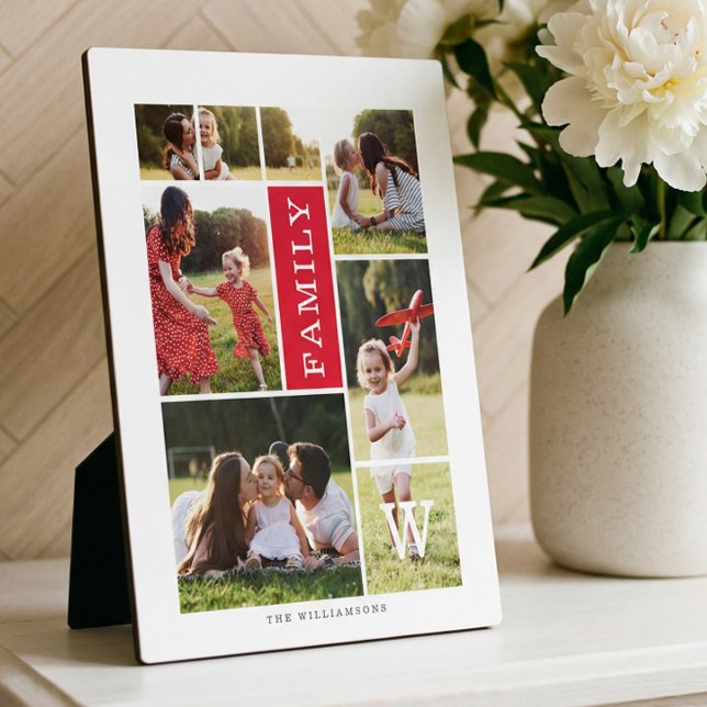 Moderne Monogram-benutzerdefinierte FamilienfotoCo Fotoplatte (Modern Monogram Custom Family Photo Collage Plaque)