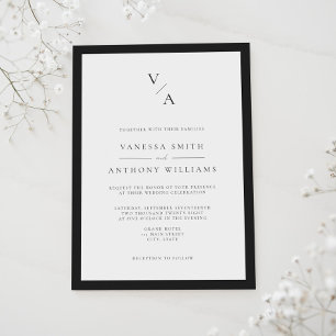 Moderne Monogram Black and White Border Wedding Einladung
