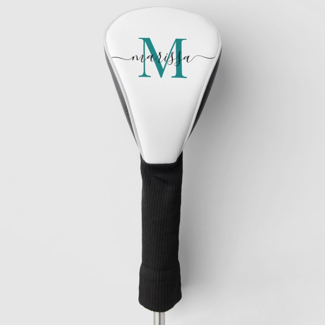 Moderne Monogram Black Aquamarin Golf Head Cover Headcover (Vorderseite)