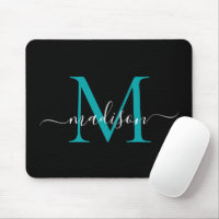 Moderne Monogram Black Aquamarin Green Chic Girl S