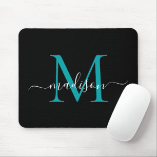 Moderne Monogram Black Aquamarin Green Chic Girl S Mousepad