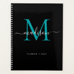 Moderne Monogram Black Aquamarin Green Girly Scrip Planer<br><div class="desc">Moderne Monogram Black Aquamarin Green Girly Elegant Stilvolle Script Name 2021 Planer</div>