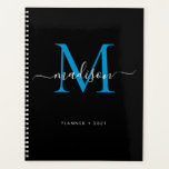 Moderne Monogram Black Blue Girly Script Name 2021 Planer<br><div class="desc">Moderne Monogram Black Ocean Bright Blue Girly Elegant Stilvolle Script Name 2021 Planer</div>