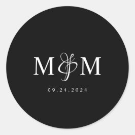 Moderne Monogram Black Elegant Wedding Envelope Runder Aufkleber