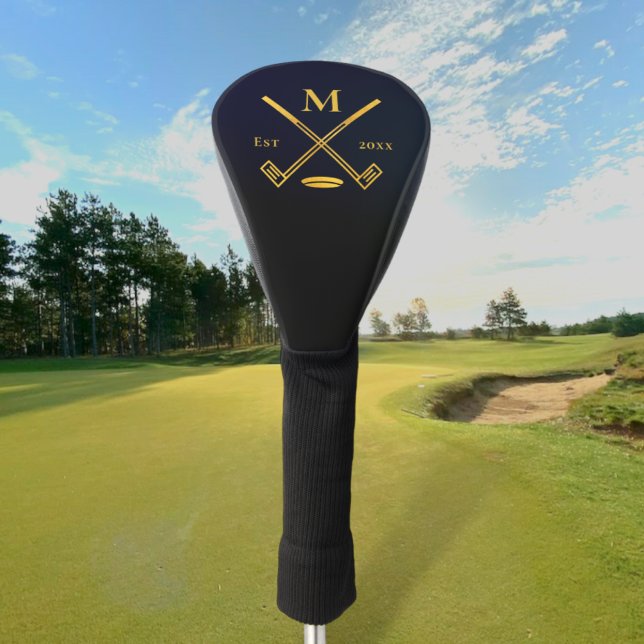 Moderne Monogram Black + Gold Foil Golf Head Cover Golf Headcover (Von Creator hochgeladen)