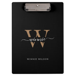 Moderne Monogram Black Gold Minimal Script Name Klemmbrett