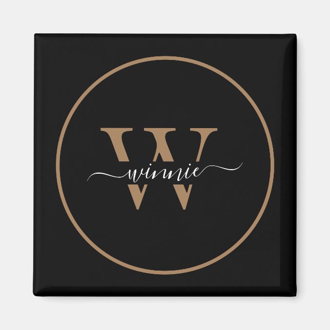 Moderne Monogram Black Gold Minimal Script Name Magnet (Vorne)