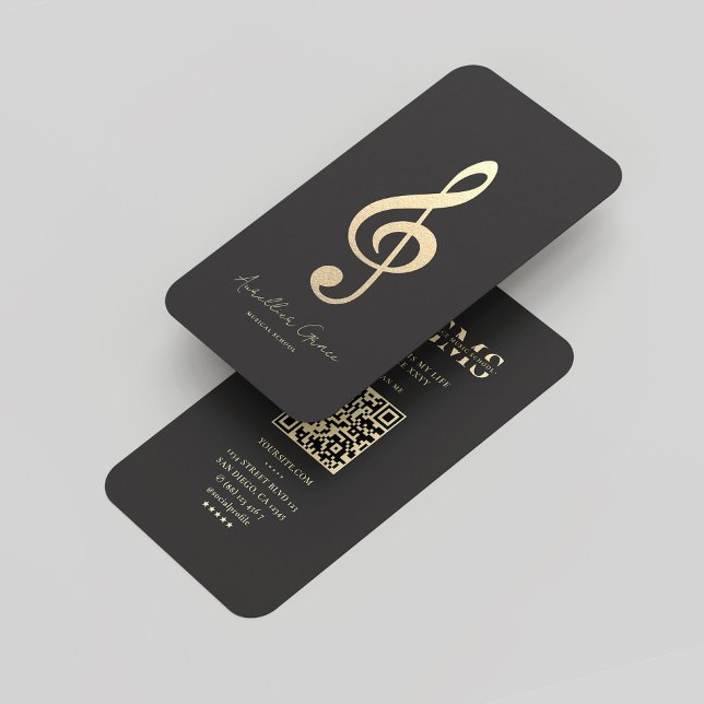 Moderne Monogram Black Gold Musical Note Visitenkarte (Modern Monogram Black Gold Musical Note Business Card
)