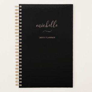 Moderne Monogram Black Gold Script Monatlich Planer