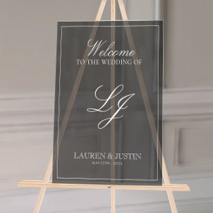 Moderne Monogram Black & White Script Willkommen Acrylschild